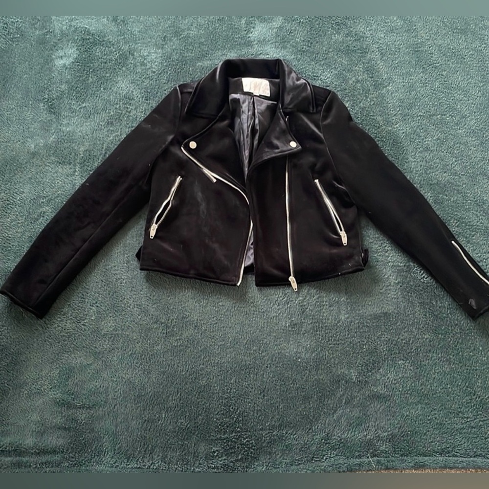 Vera & Lucy Cropped Moto Black Velvet Jacket - Small